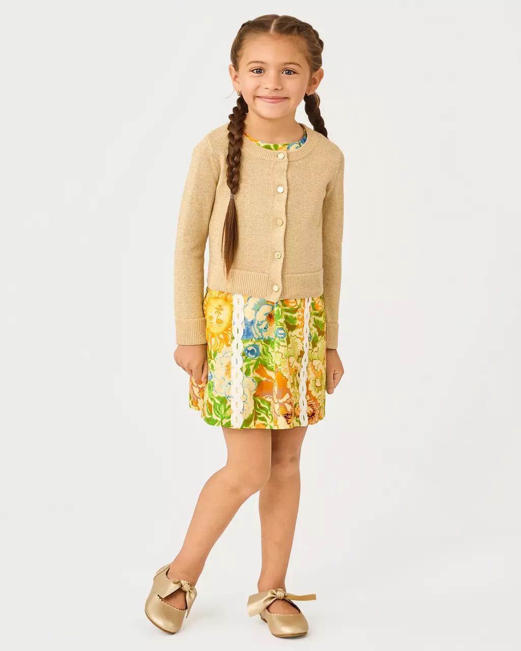 Girls Mini Amalia Cardigan - Wicker Tan Metallic