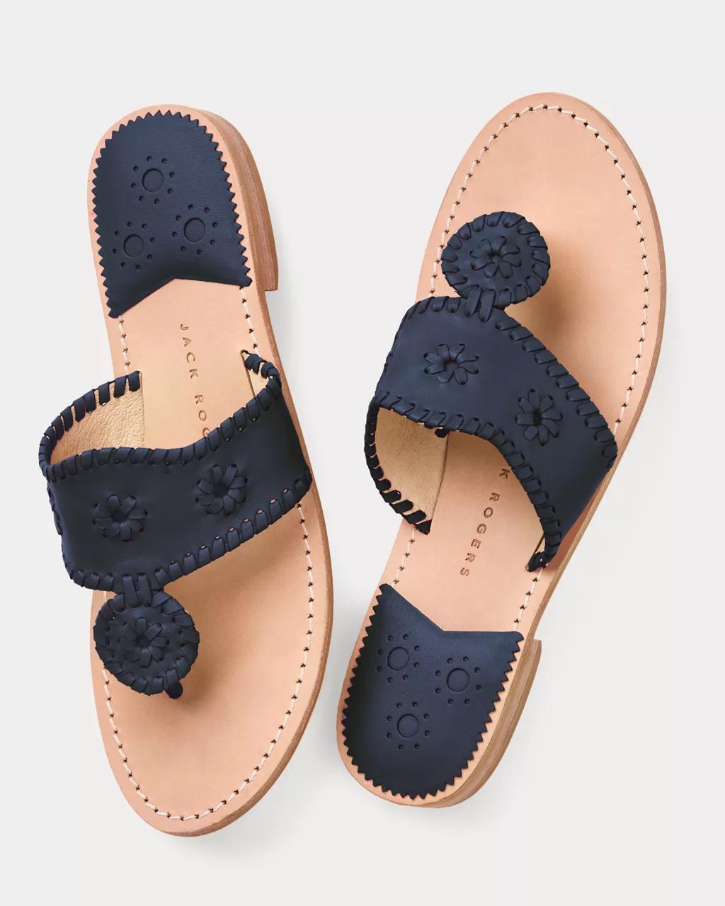 Jack Rogers Jacks Leather Flat Sandal - Navy