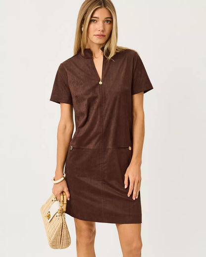 Short Sleeve Knit Microsuede Rosee Dress - Coco Beach