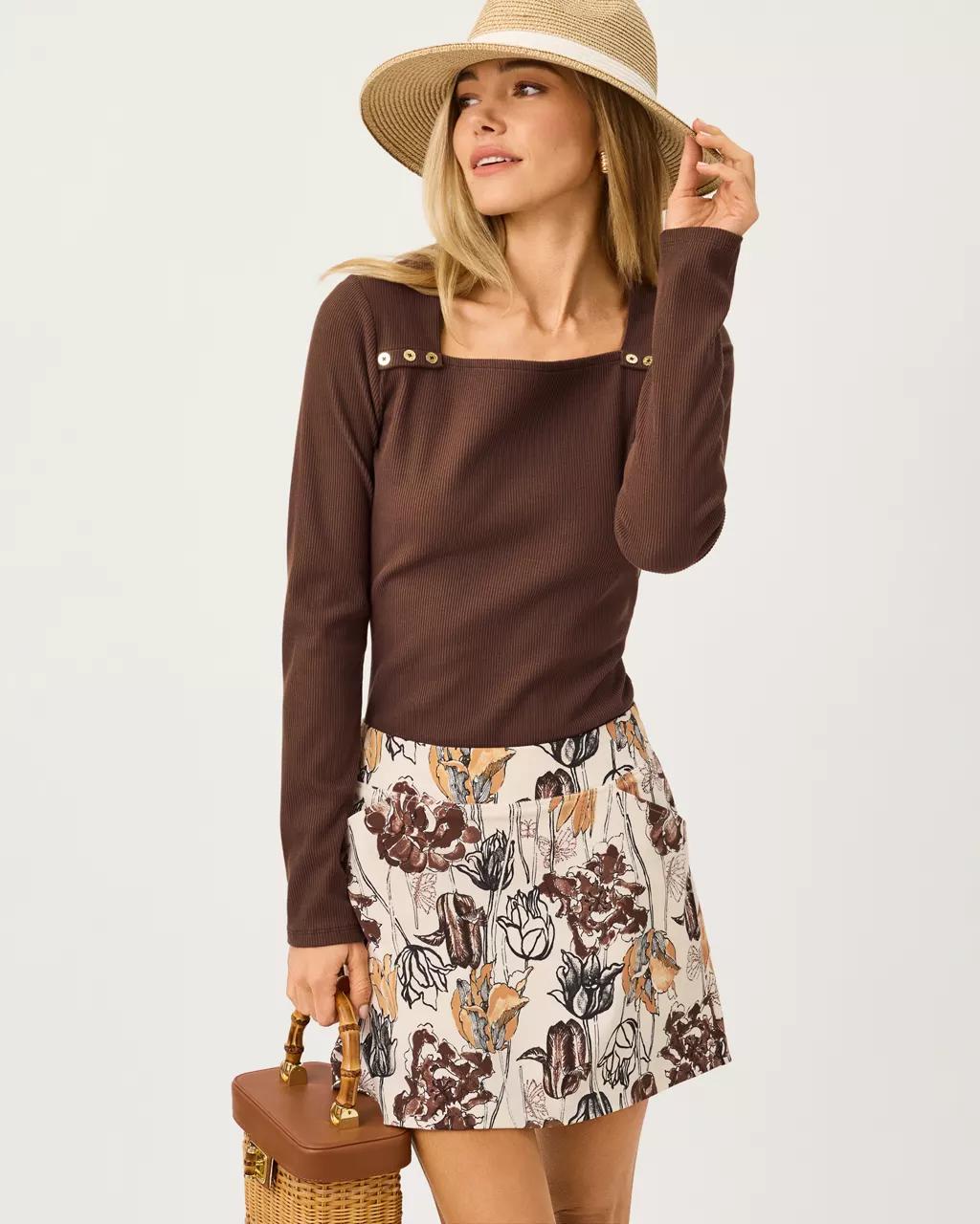 Beaty Long Sleeve Square Neck Knit Top - Coco Beach