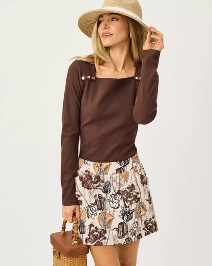 Beaty Long Sleeve Square Neck Knit Top - Coco Beach