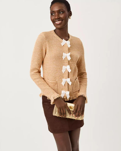 Kelso Bow Cardigan - Iced Latte Marl