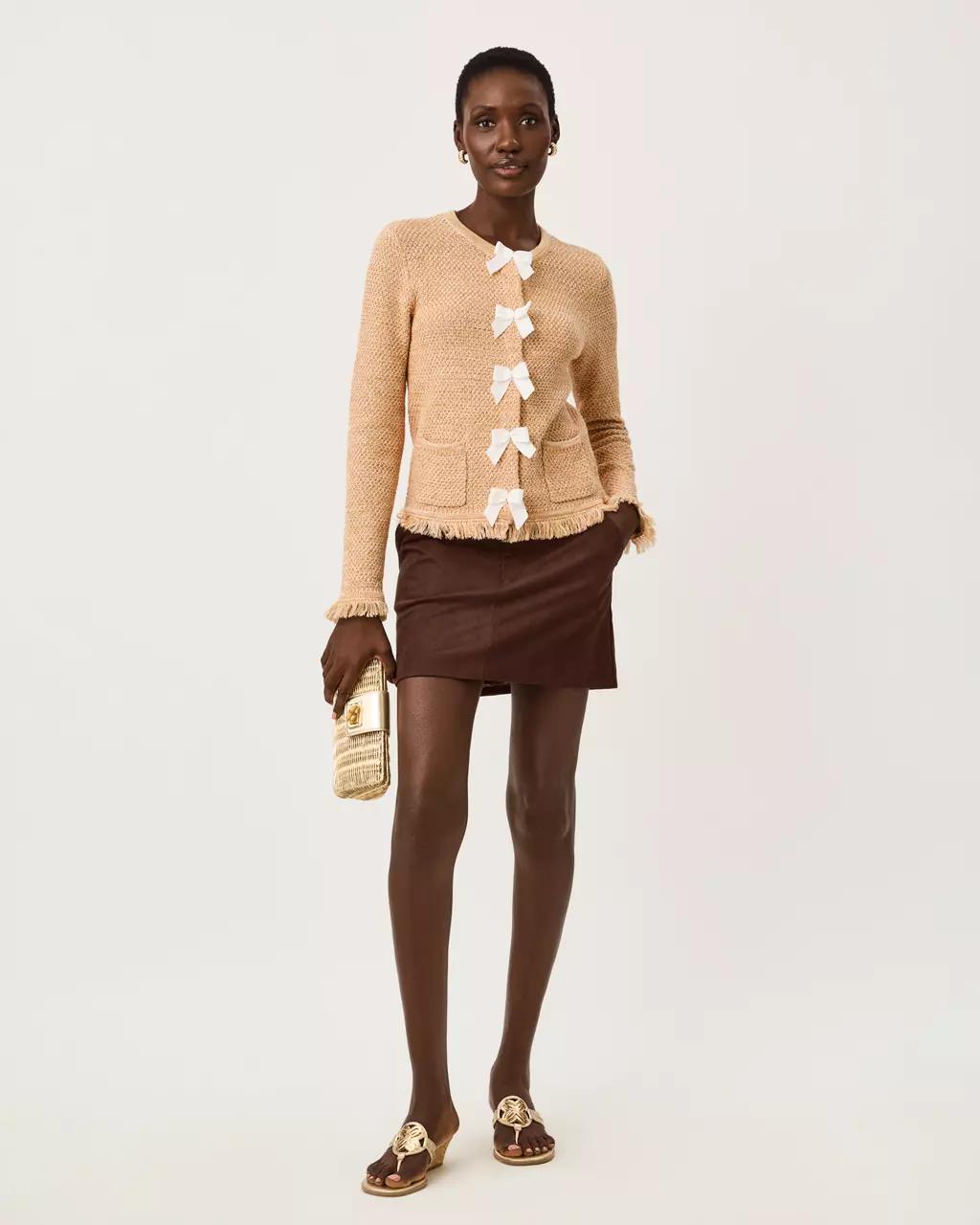 Kelso Bow Cardigan - Iced Latte Marl