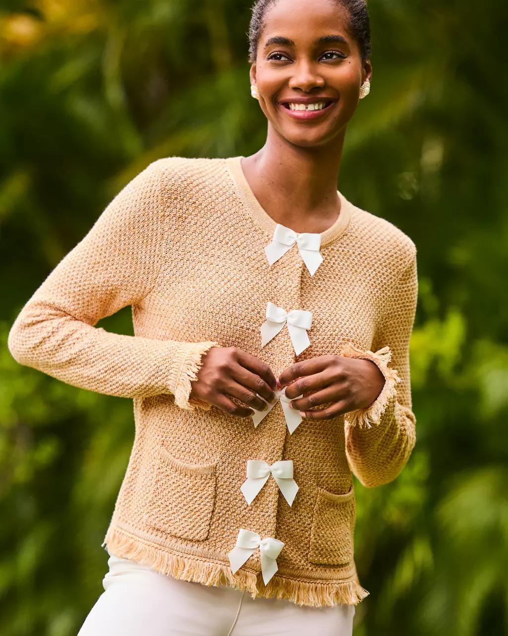 Kelso Bow Cardigan - Iced Latte Marl