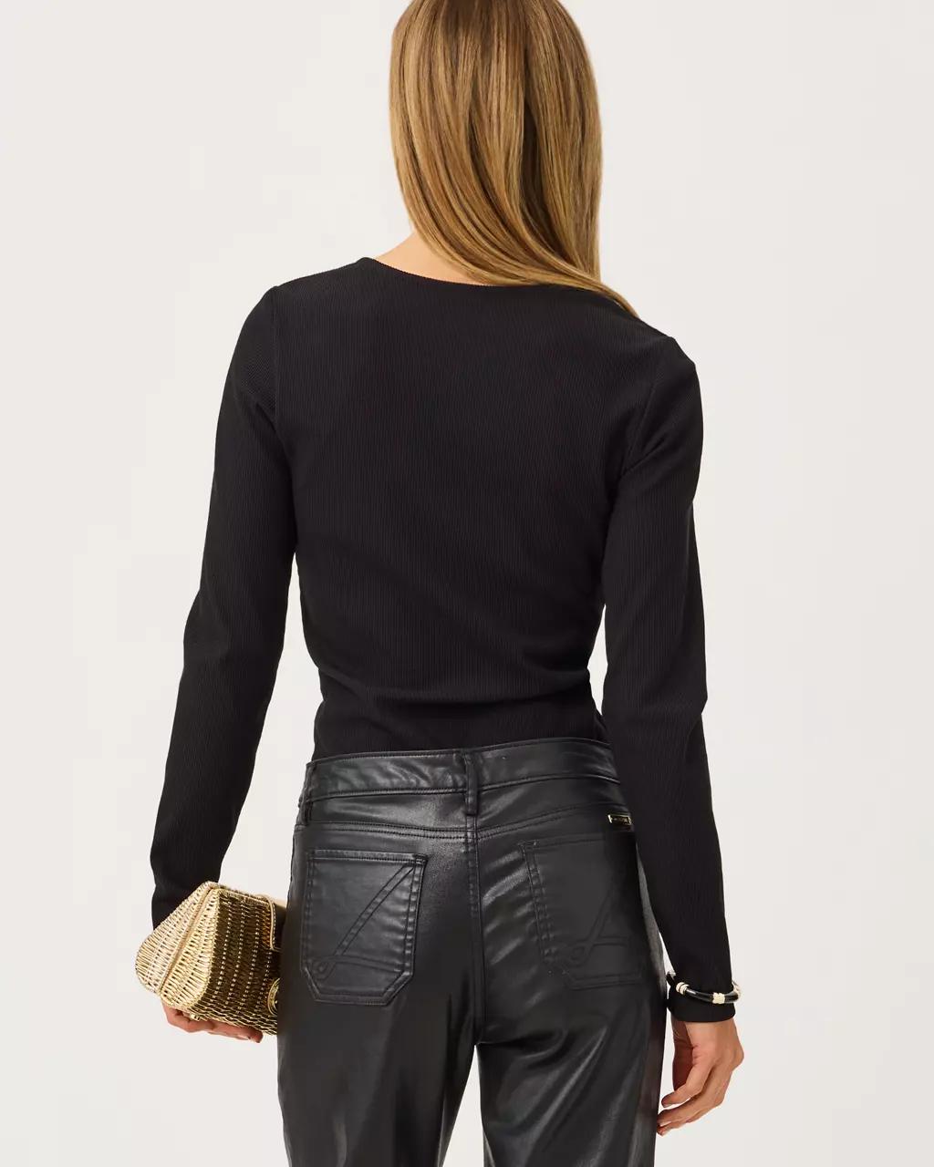 Beaty Long Sleeve Square Neck Knit Top - Noir