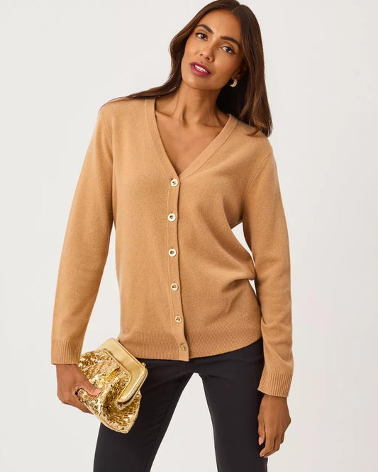 Tippery Longer Length Cashmere Cardigan - Heathered Iced Latte