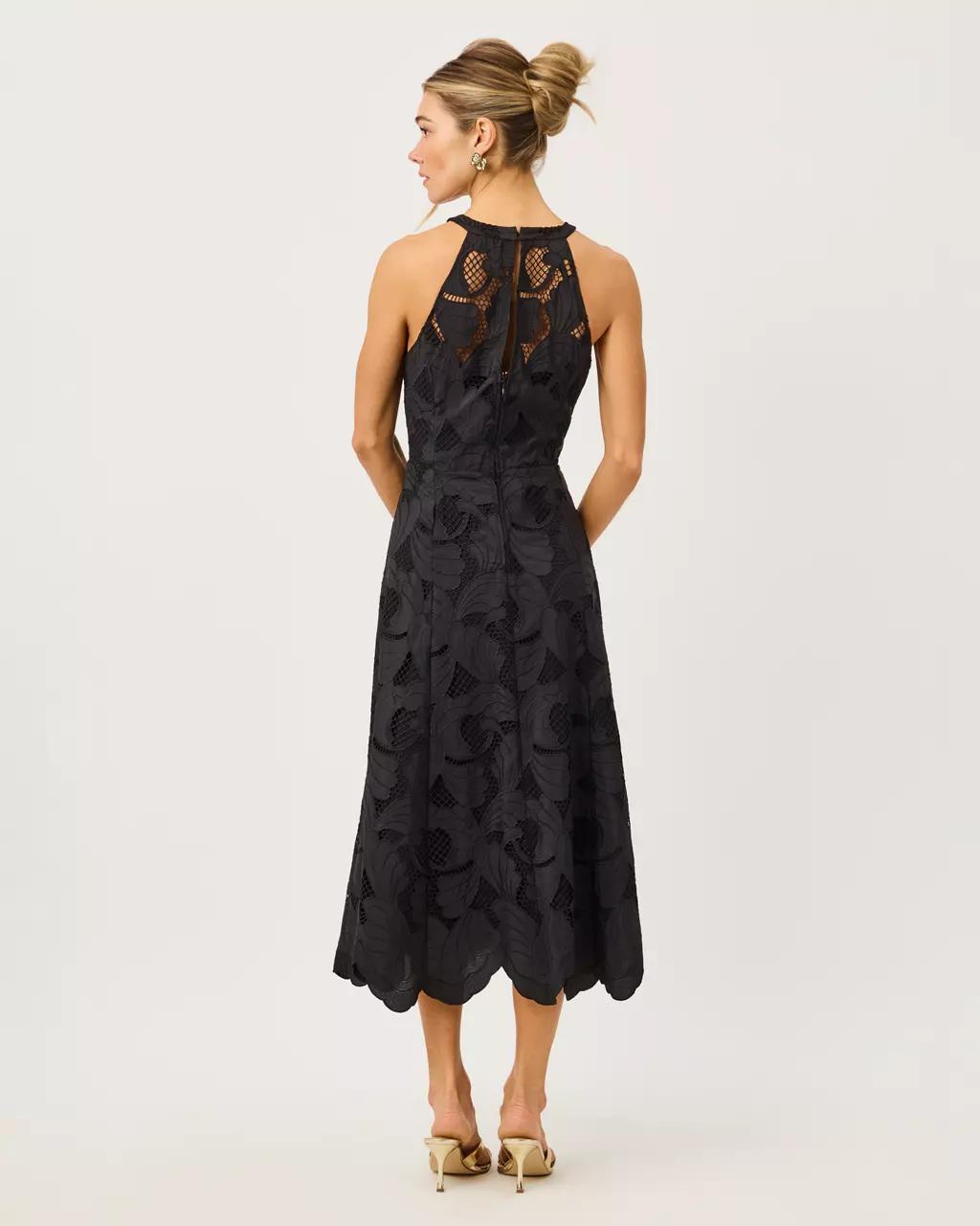 Denise Lace Halter Midi Dress - Noir