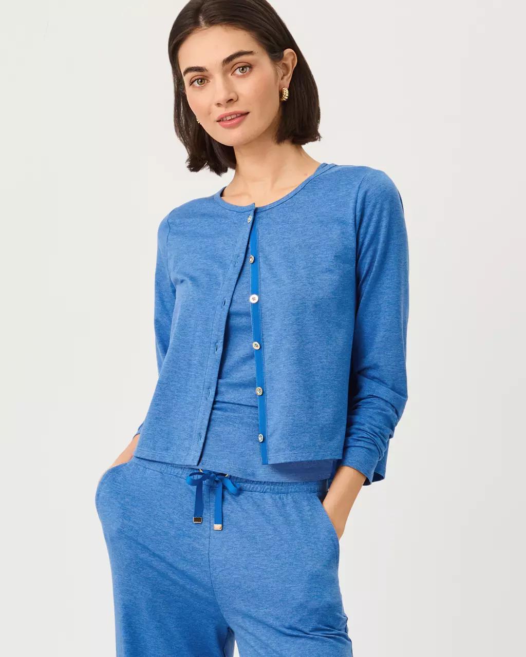 UPF 50+ Kai Cardigan - Heathered Merriweather Blue