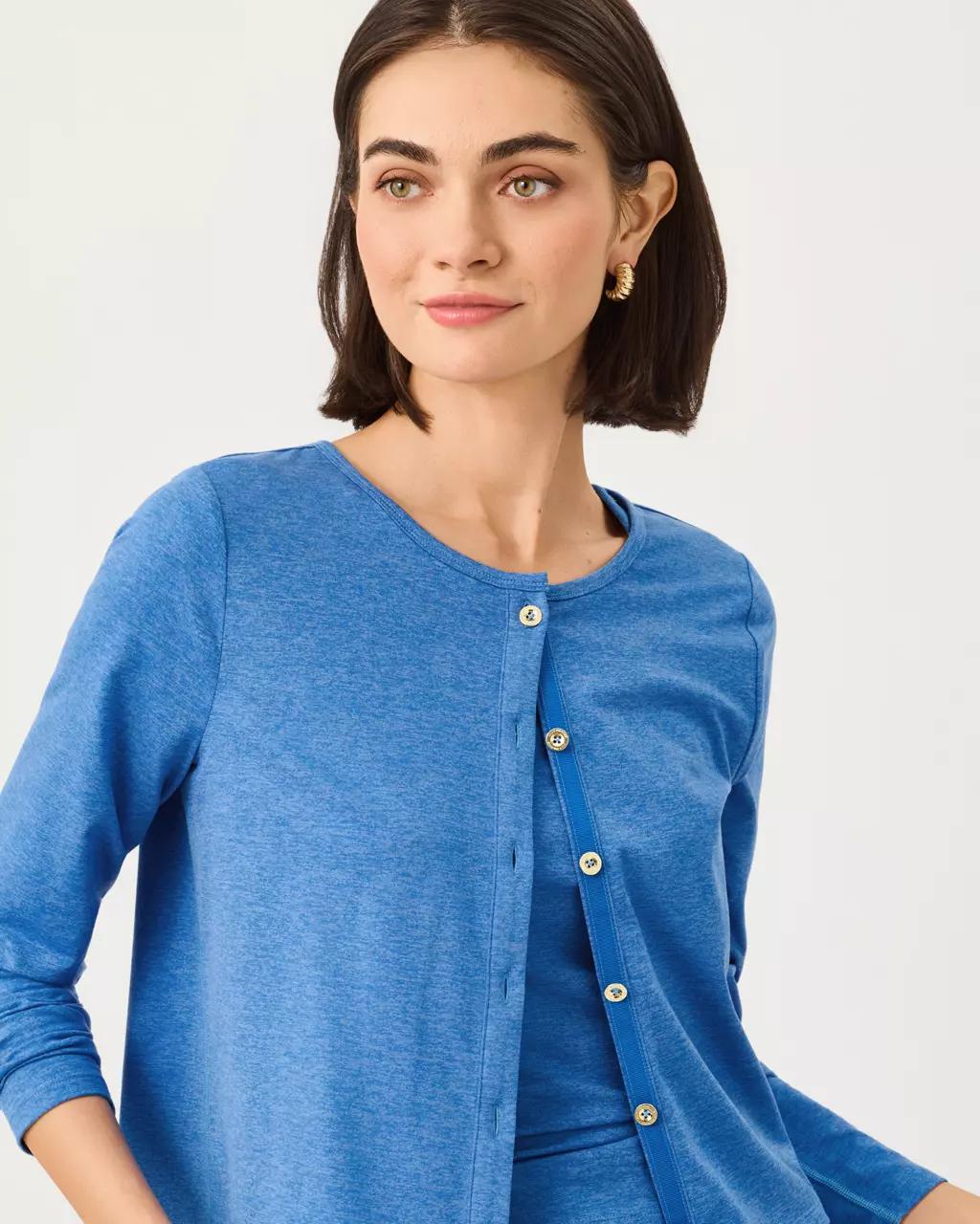 UPF 50+ Kai Cardigan - Heathered Merriweather Blue