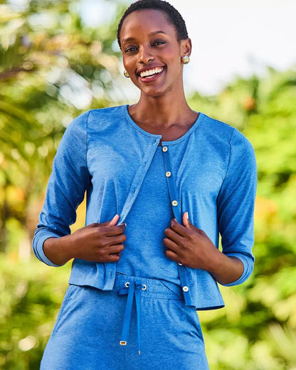 UPF 50+ Kai Cardigan - Heathered Merriweather Blue