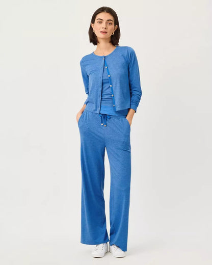 UPF 50+ Callie 30" Wide Leg Pant - Heathered Merriweather Blue