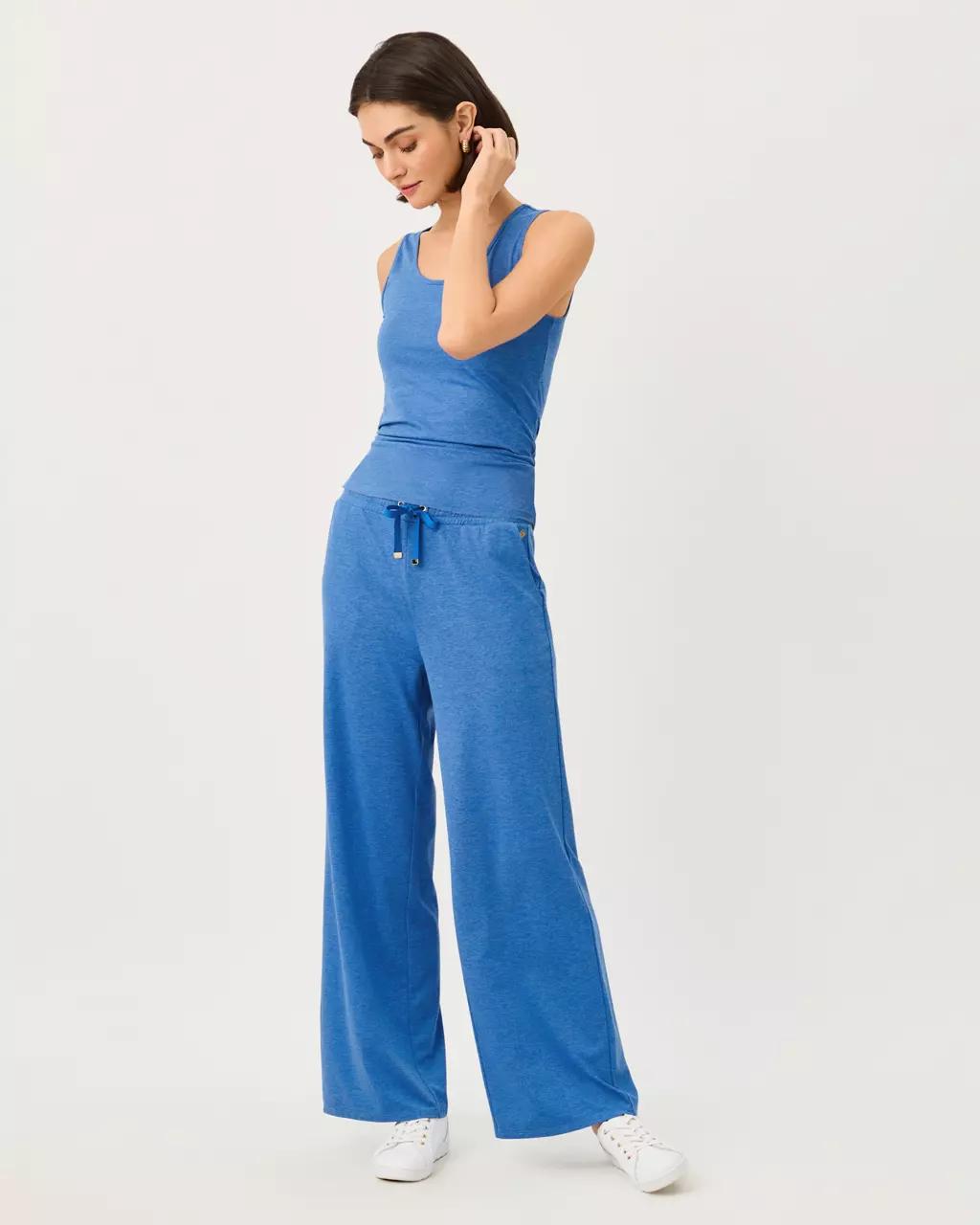UPF 50+ Callie 30" Wide Leg Pant - Heathered Merriweather Blue