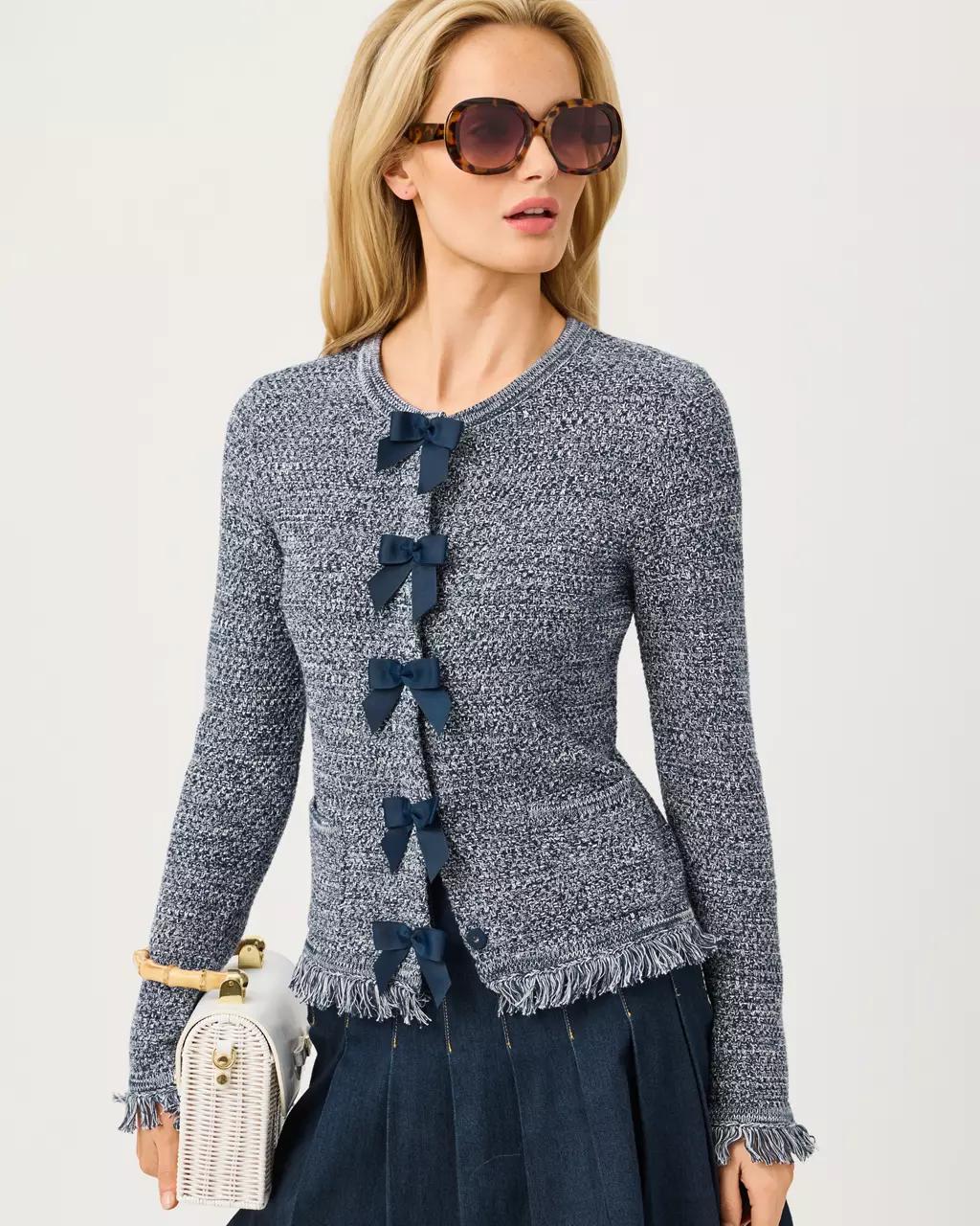 Kelso Bow Cardigan - Low Tide Navy Marl