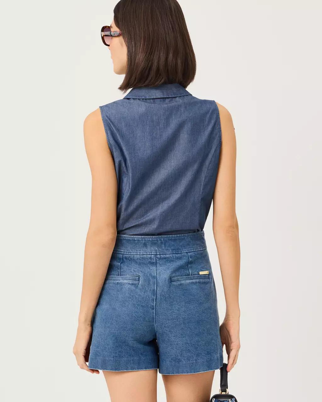 Fenly Sleeveless Top - Indigo Chambray