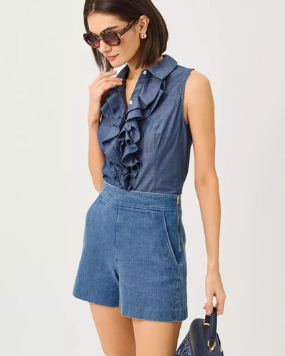 Fenly Sleeveless Top - Indigo Chambray