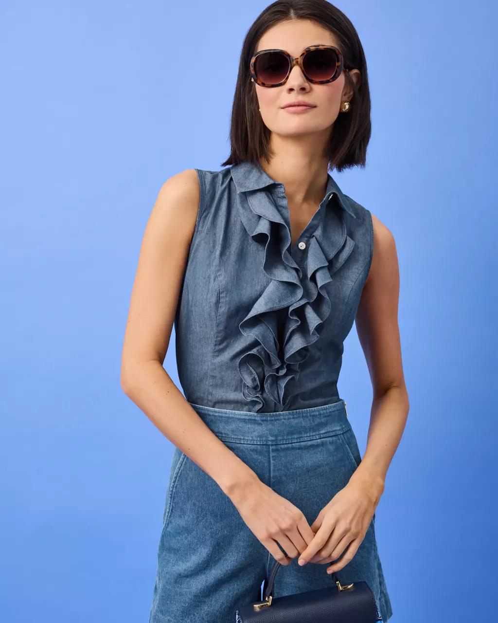 Fenly Sleeveless Top - Indigo Chambray