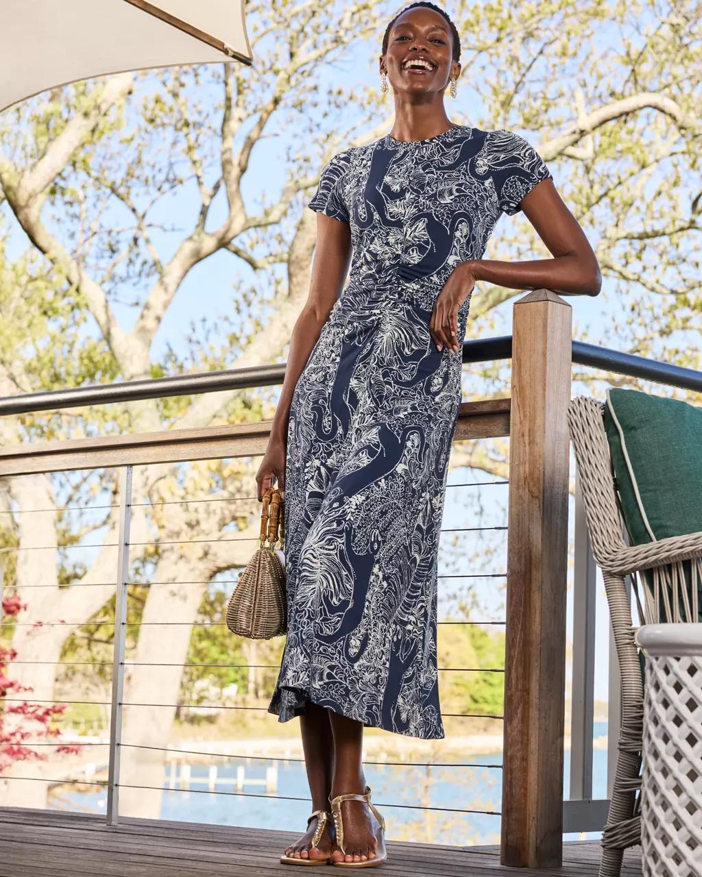 UPF 50+ Alma Midi Dress - Low Tide Navy