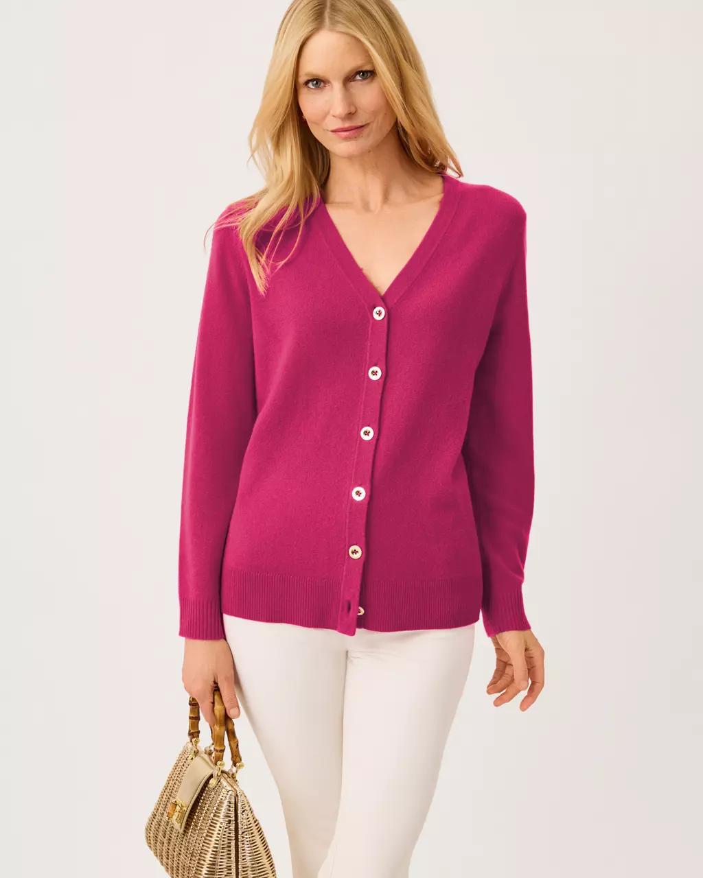 Tippery Longer Length Cashmere Cardigan - Berry Bouquet