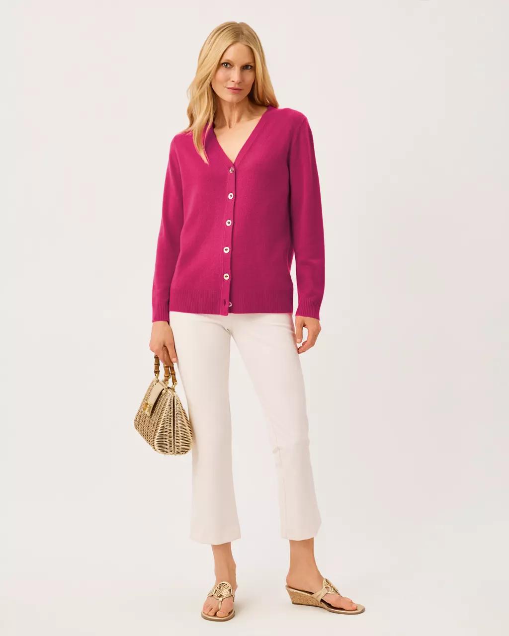 Tippery Longer Length Cashmere Cardigan - Berry Bouquet