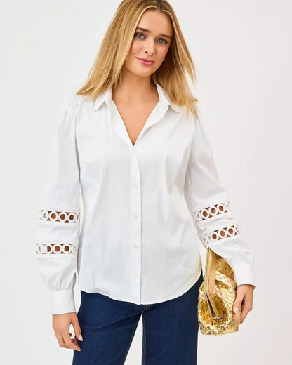The Lace Inset Lilly Shirt - Resort White