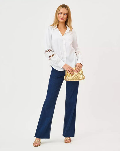 The Lace Inset Lilly Shirt - Resort White