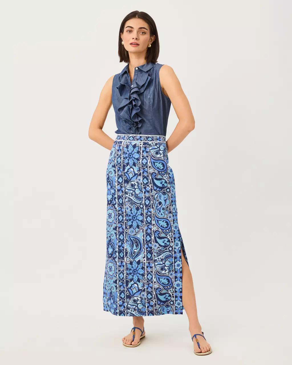 Sanders High Rise Maxi Skirt - Low Tide Navy