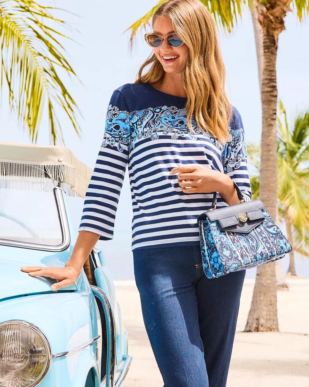 Clairmont 3/4 Sleeved Knit Top - Low Tide Navy