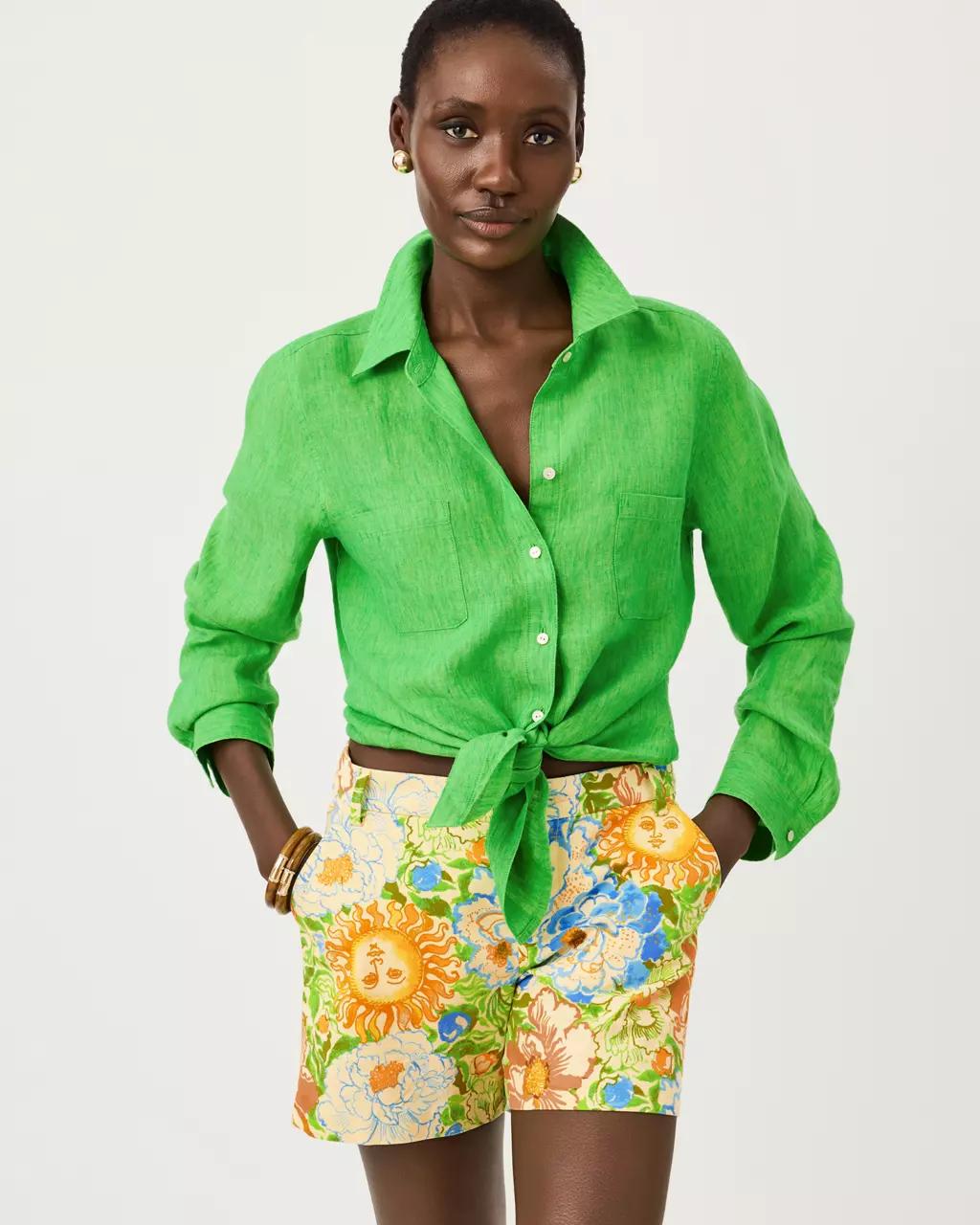 Sea View Linen Button Down Shirt - Ivy Green X Chateau Green