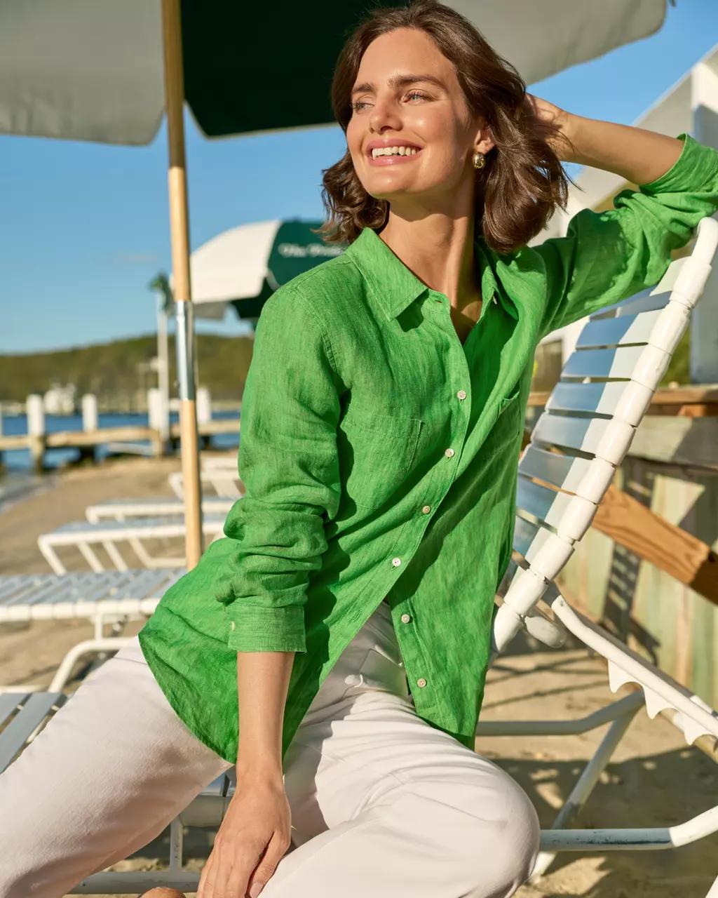Sea View Linen Button Down Shirt - Ivy Green X Chateau Green