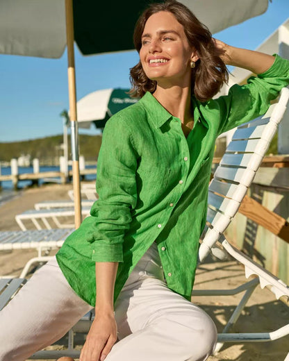 Sea View Linen Button Down Shirt - Ivy Green X Chateau Green