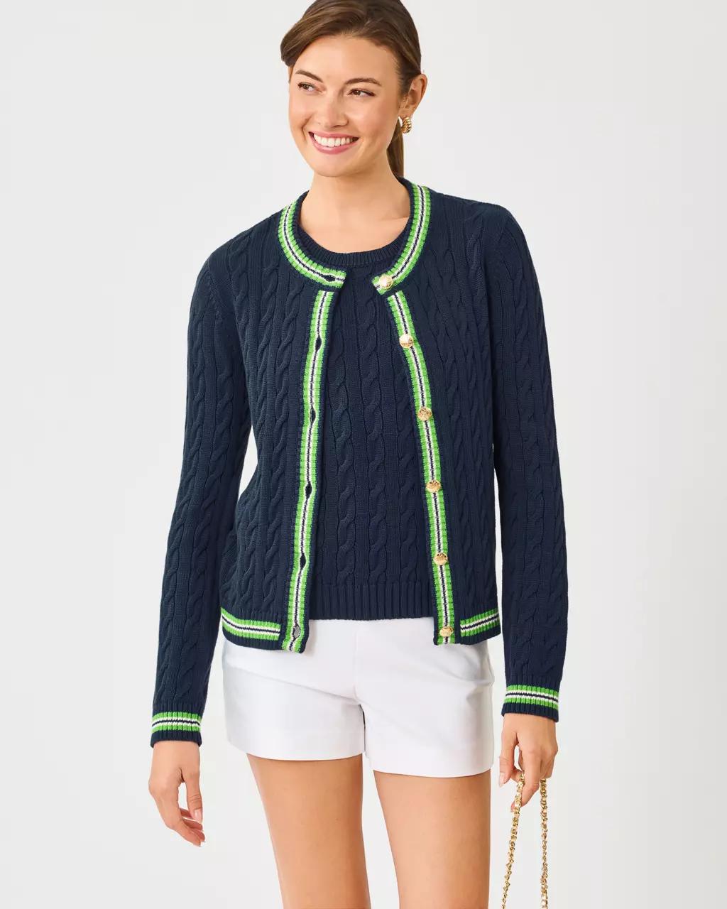 Brockton Crew Neck Cardigan - Low Tide Navy