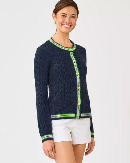 Brockton Crew Neck Cardigan - Low Tide Navy