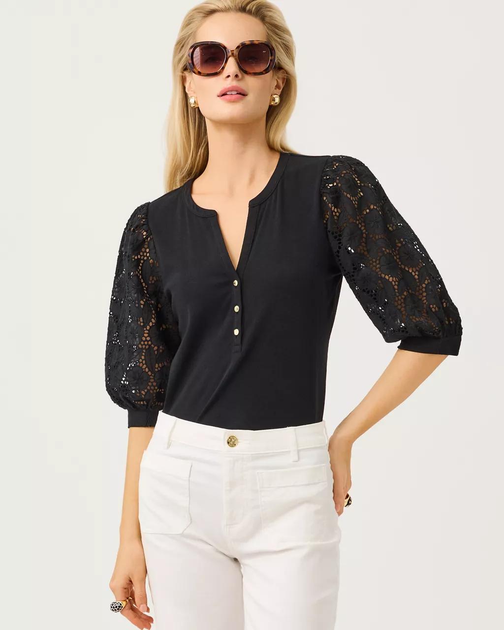 Ronson Eyelet Knit Top - Noir