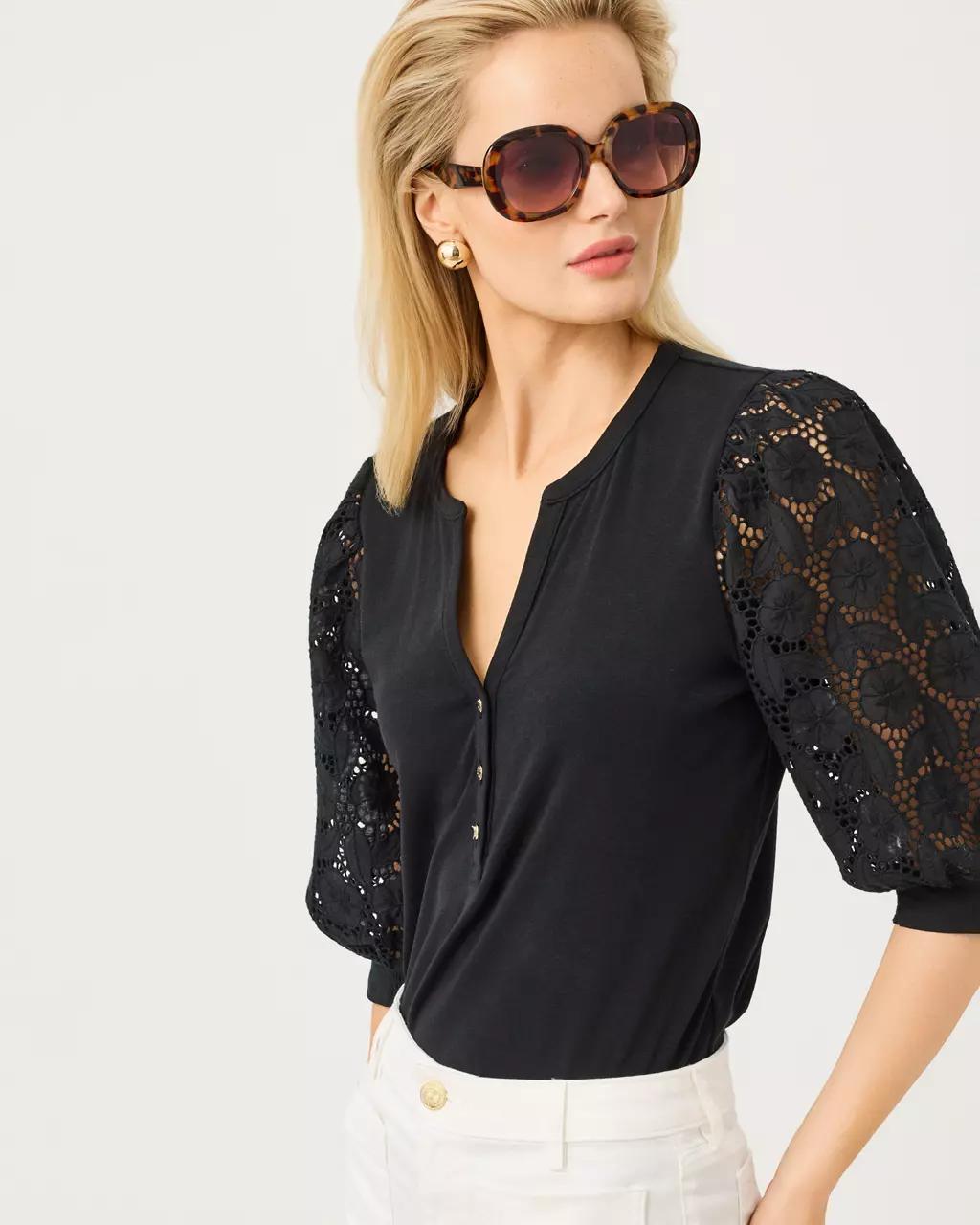 Ronson Eyelet Knit Top - Noir
