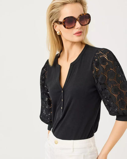 Ronson Eyelet Knit Top - Noir