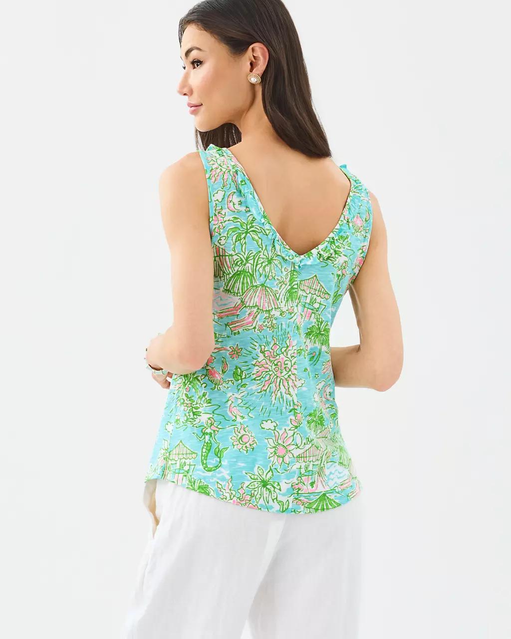 Gigi Ruffle Tank Top - Fresh Water Blue