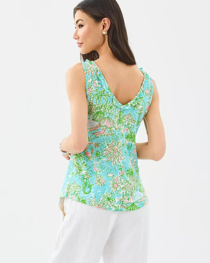 Gigi Ruffle Tank Top - Fresh Water Blue
