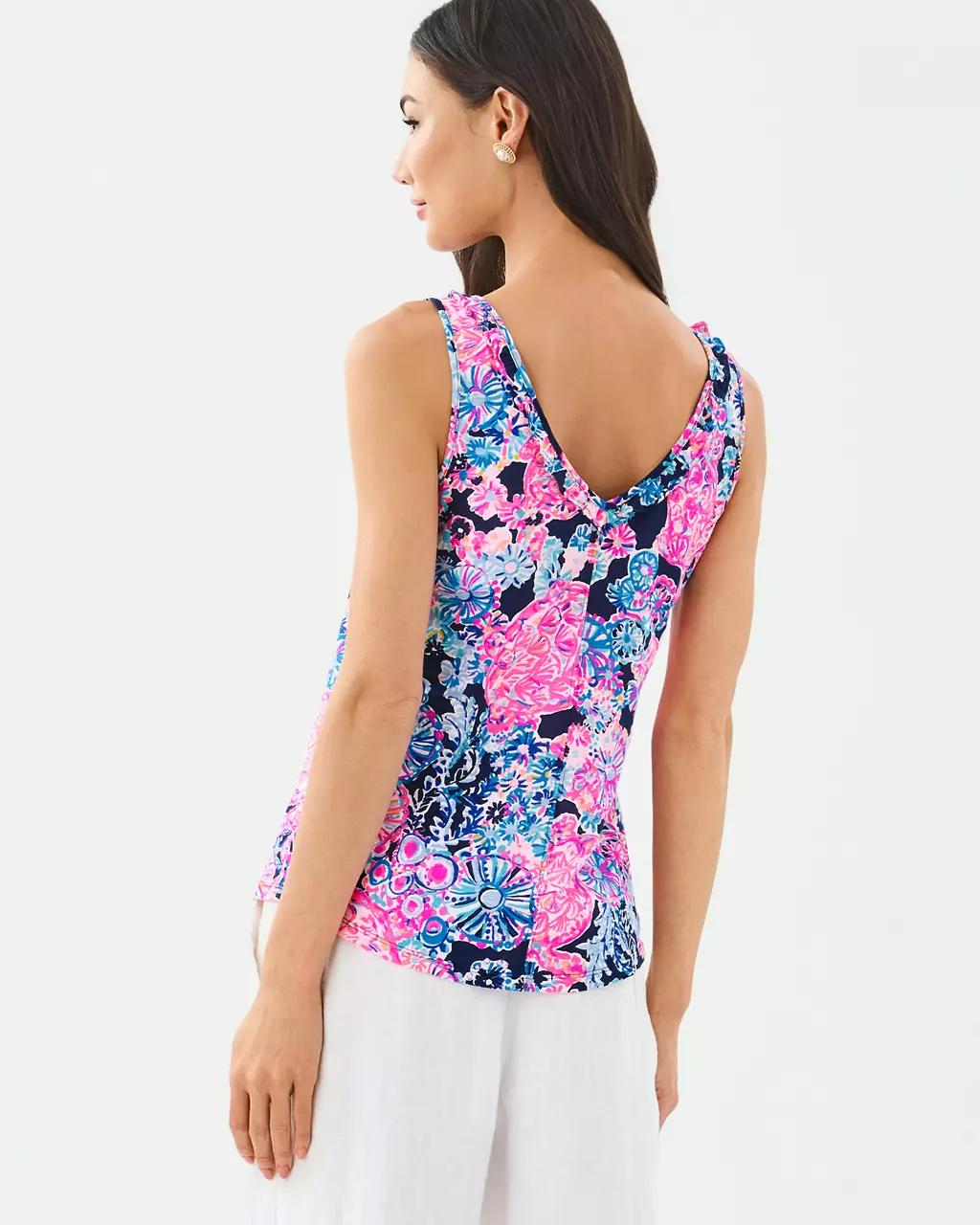 Gigi Ruffle Tank Top - High Tide Navy