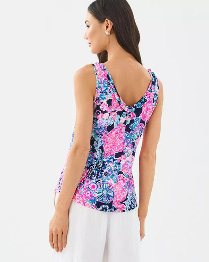 Gigi Ruffle Tank Top - High Tide Navy