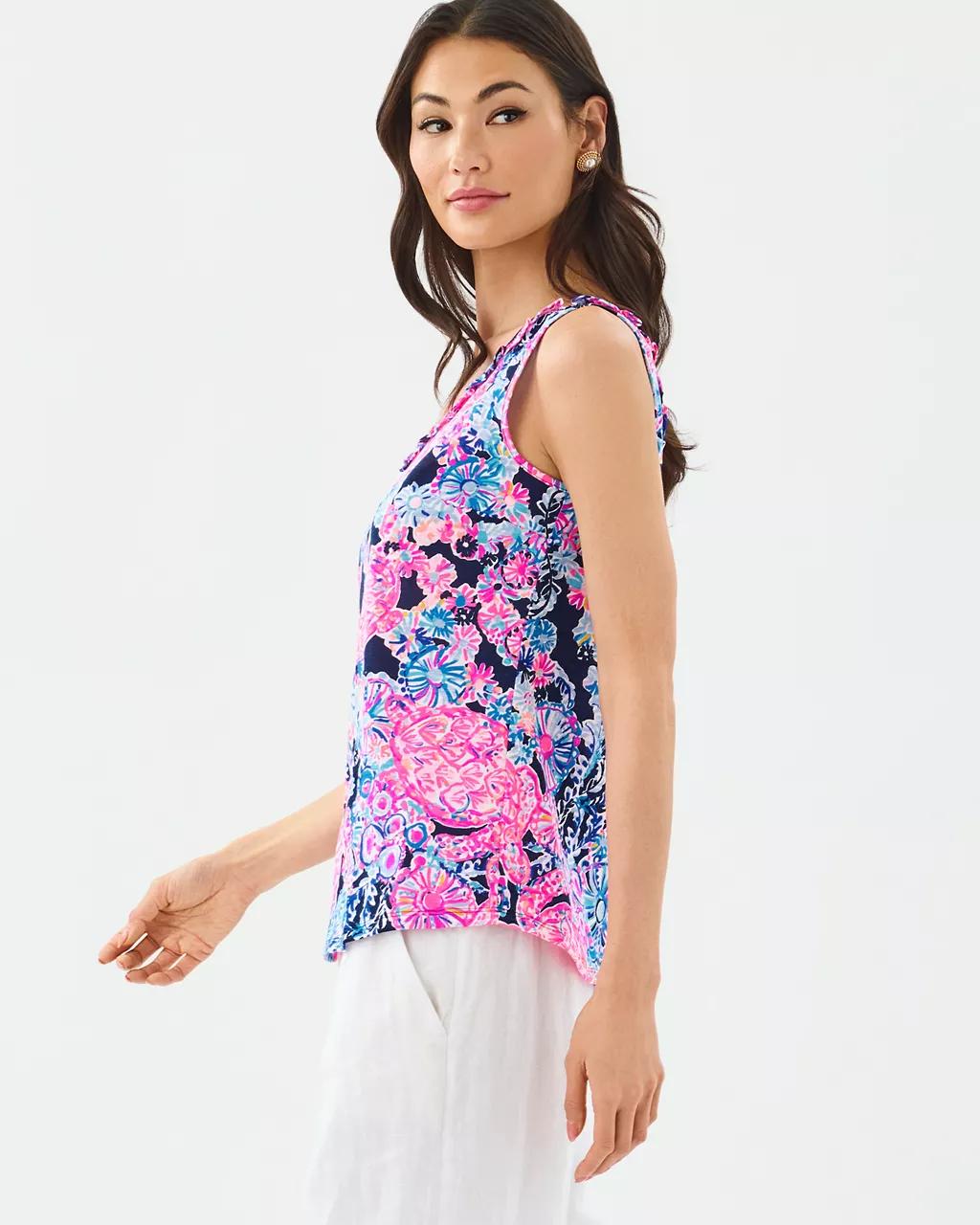 Gigi Ruffle Tank Top - High Tide Navy
