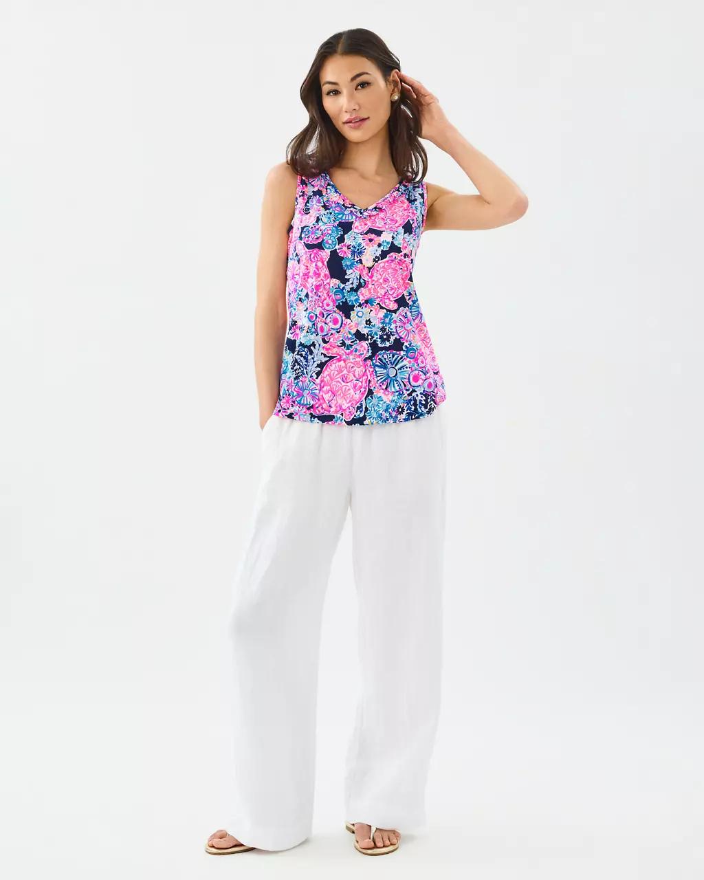 Gigi Ruffle Tank Top - High Tide Navy