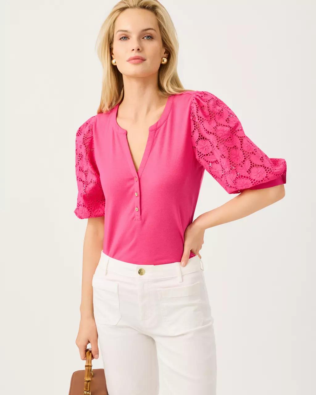 Ronson Eyelet Knit Top - Pink Aster