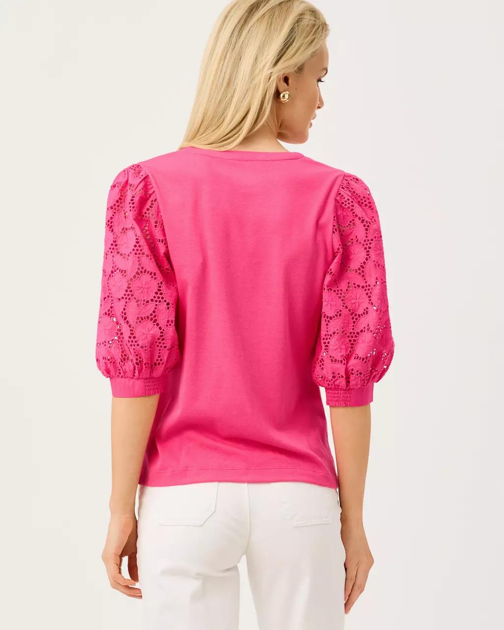 Ronson Eyelet Knit Top - Pink Aster