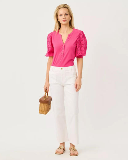 Ronson Eyelet Knit Top - Pink Aster