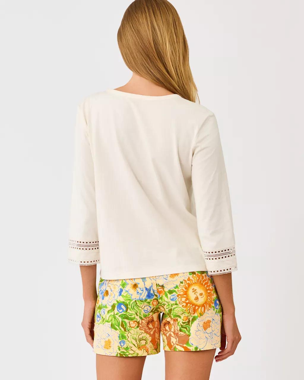 Clairmont 3/4 Sleeved Trimmed Knit Top - Coconut