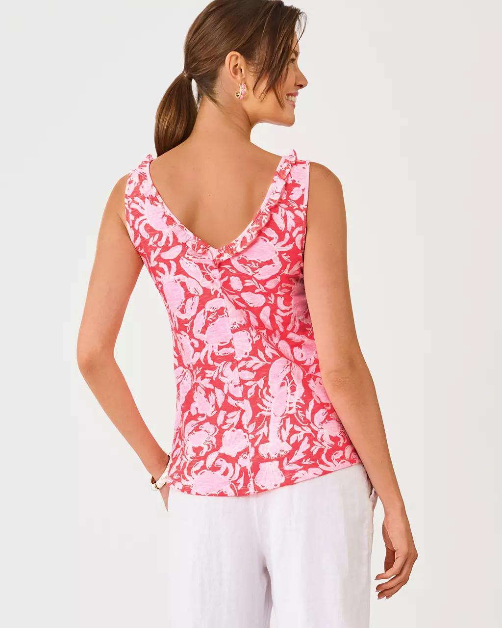 Gigi Ruffle Tank Top - Cane Coral