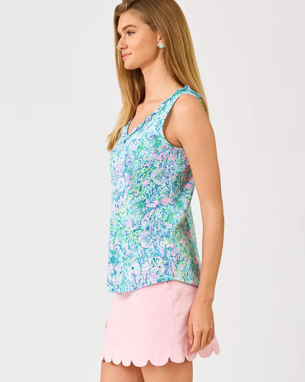 Gigi Ruffle Tank Top - Surf Blue