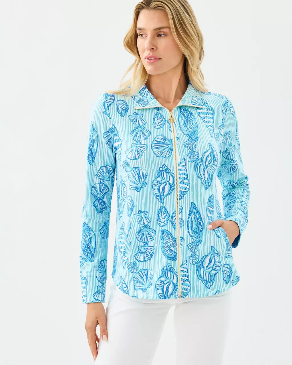 UPF 50+ Leona Zip-Up Jacket - Fresh Water Blue