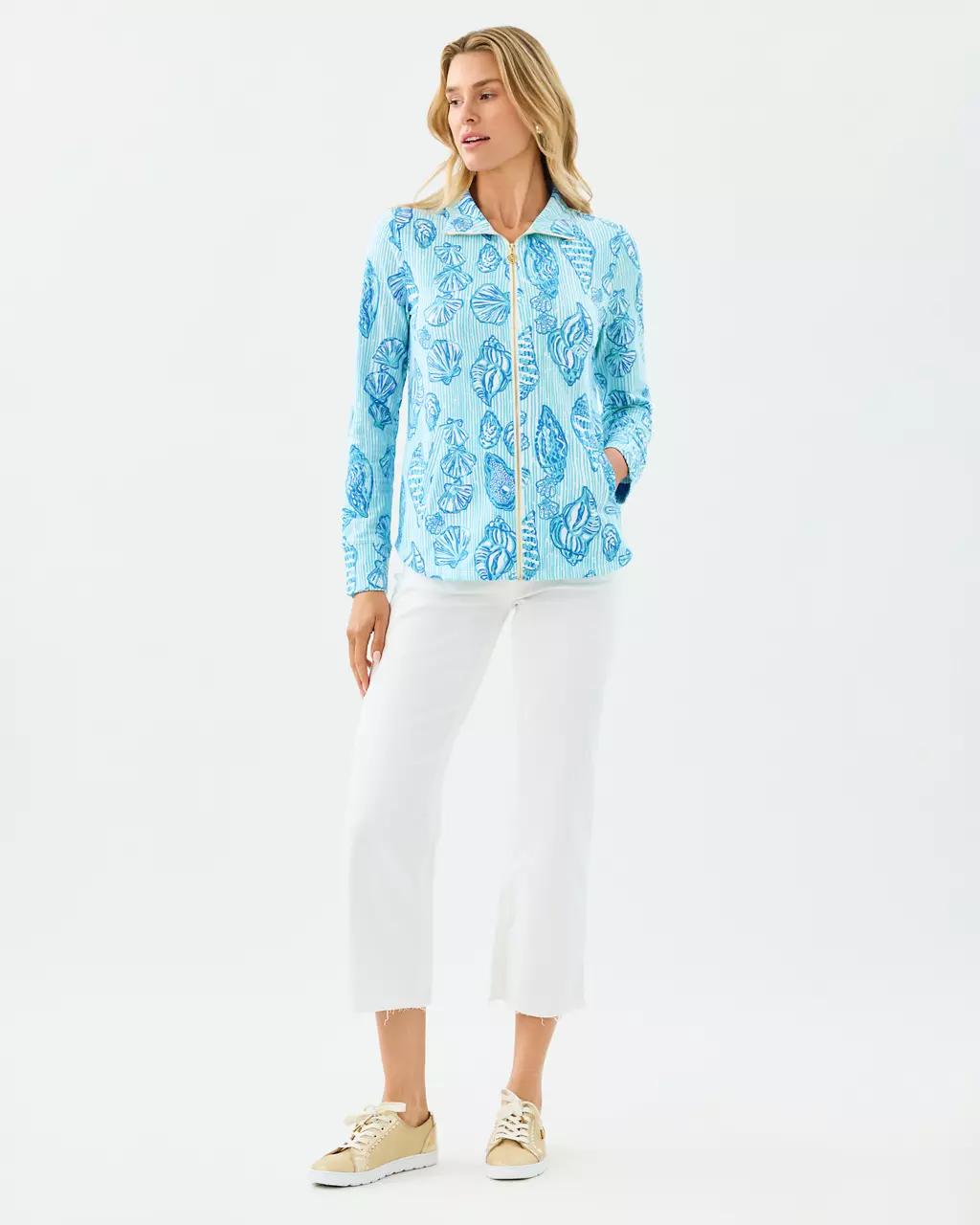 UPF 50+ Leona Zip-Up Jacket - Fresh Water Blue