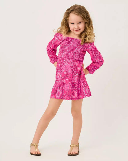 Girls Mini Jilly Long Sleeve Dress - Pink Aster